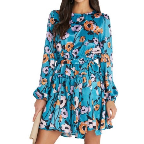 NWT VICI Collection Print Balloon Sleeve Tie Waist Dress - Picture 1 of 6